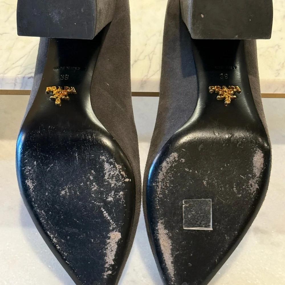 Prada Suede Block Heel Pumps Gray | Made in Italy | Size 39 - Picture 3 of 10